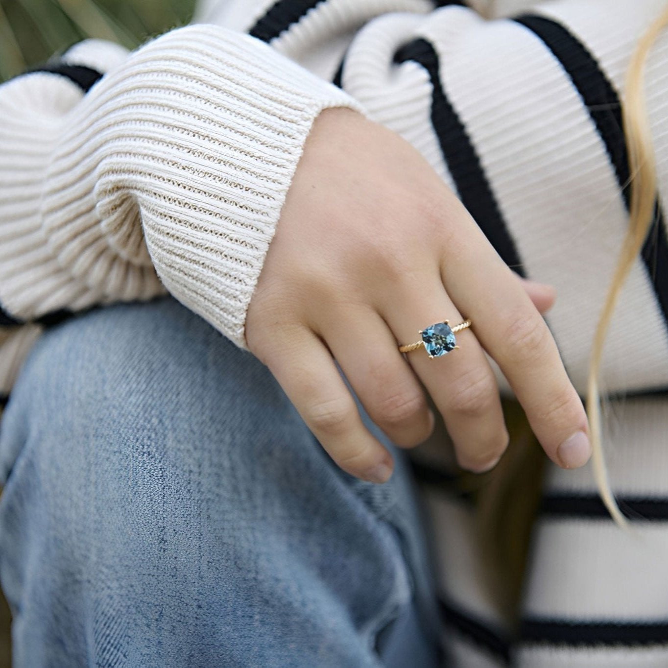 Blue Topaz Gold Rope Ring